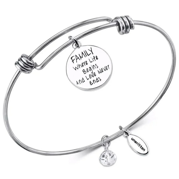 Family Tree My Family,My Love" Adjustable Bangle Bracelet in Stainless Steel NWT - Picture 2 of 3